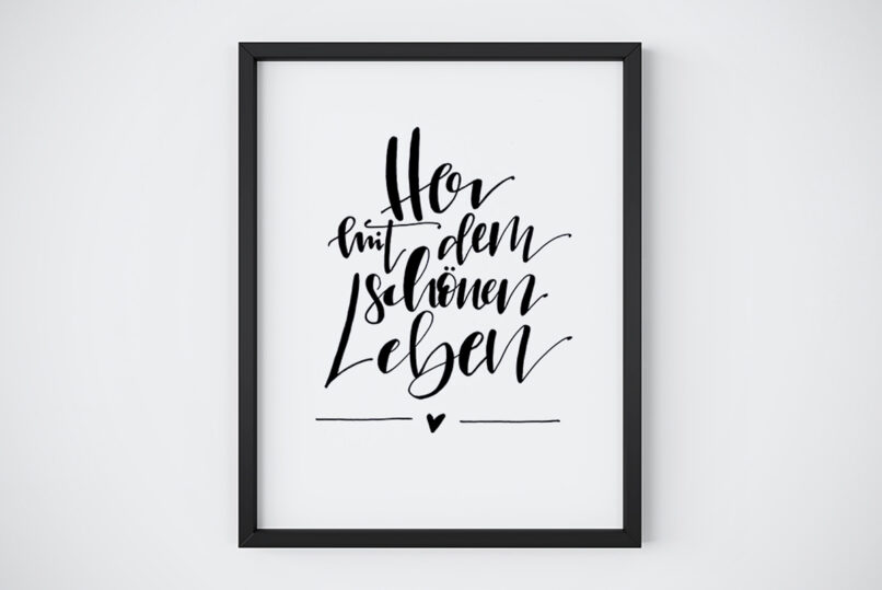 Handlettering Her mit dem schönen Leben Herzboxx