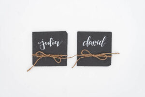 Herzboxx Hochzeit Namensschild Schiefertafel eckig